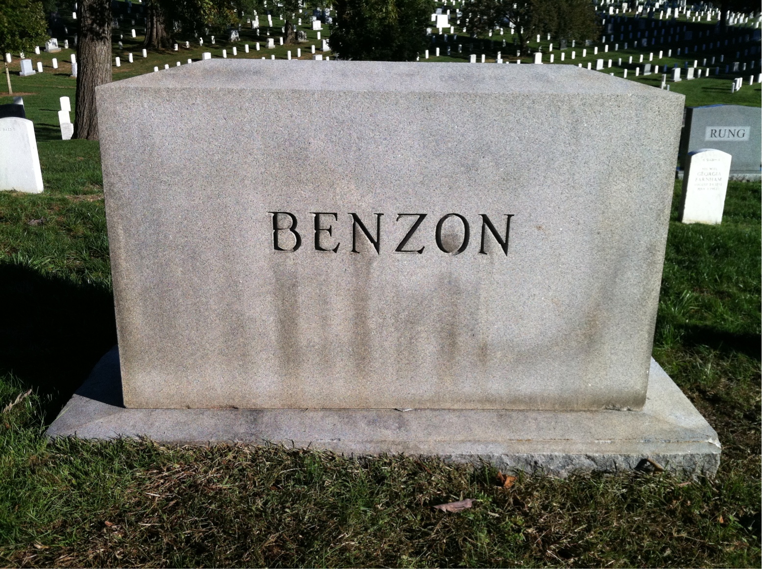 Back of headstone — Albert Benzon