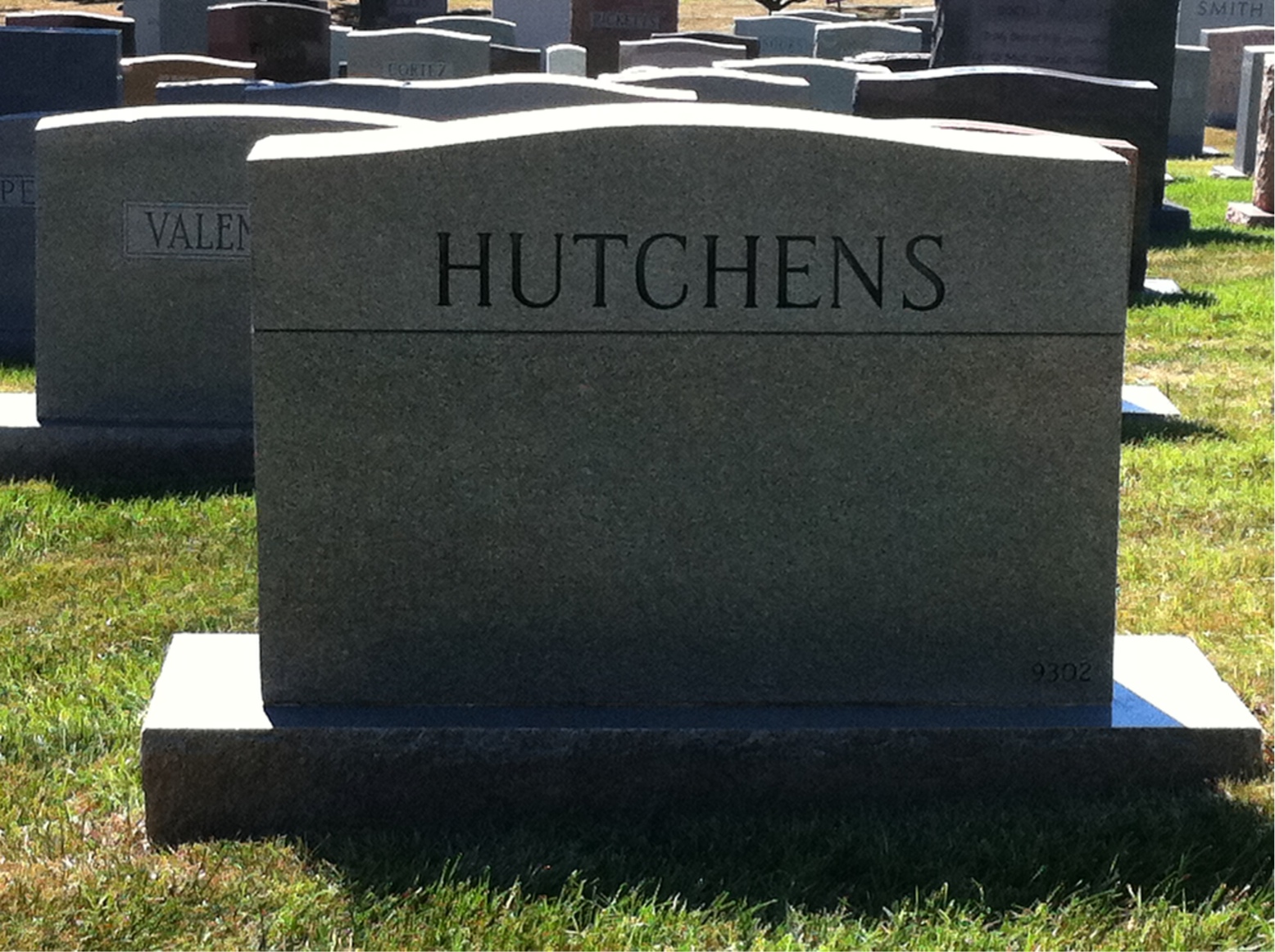 Back of headstone — William Leonard Hutchens
