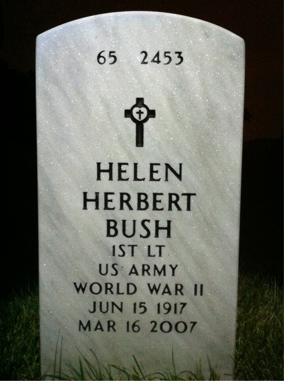 Back of headstone — Helen Bush
