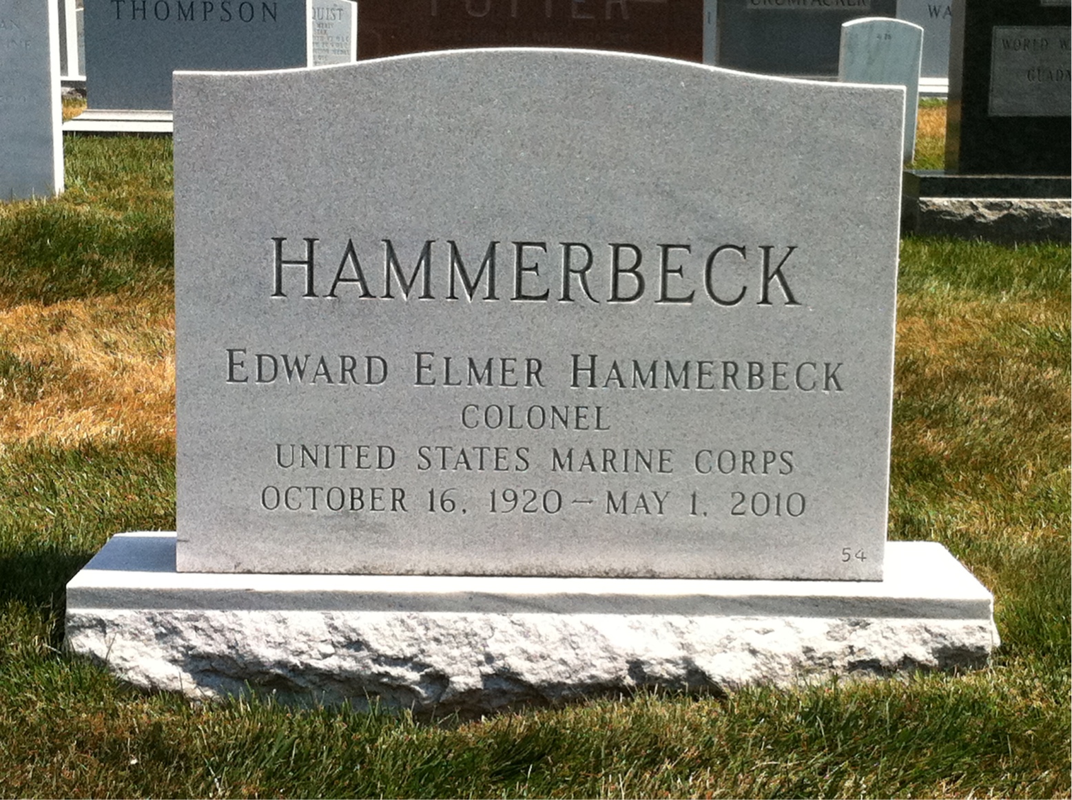 Back of headstone — Edward Hammerbeck