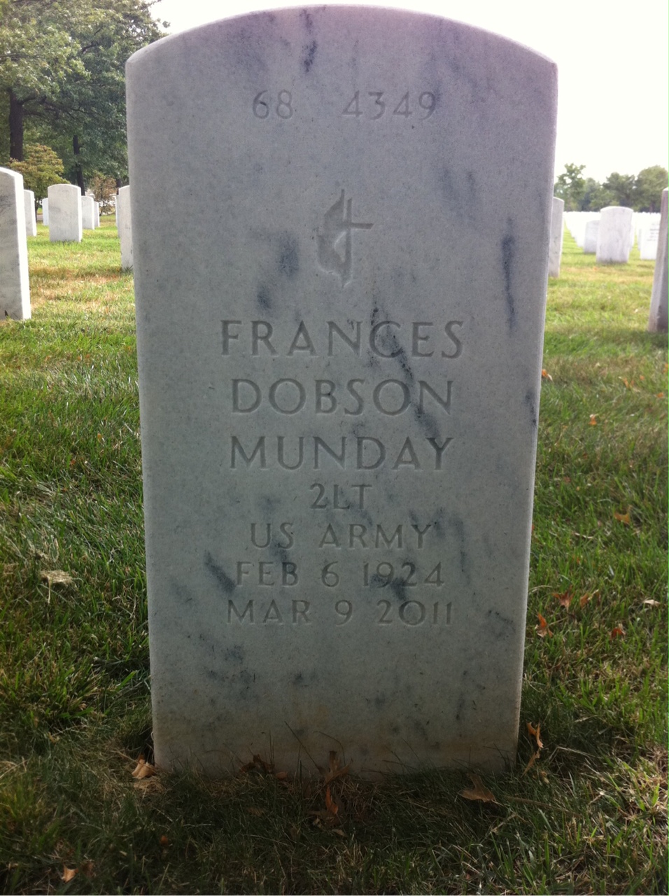 Back of headstone — Frances Munday