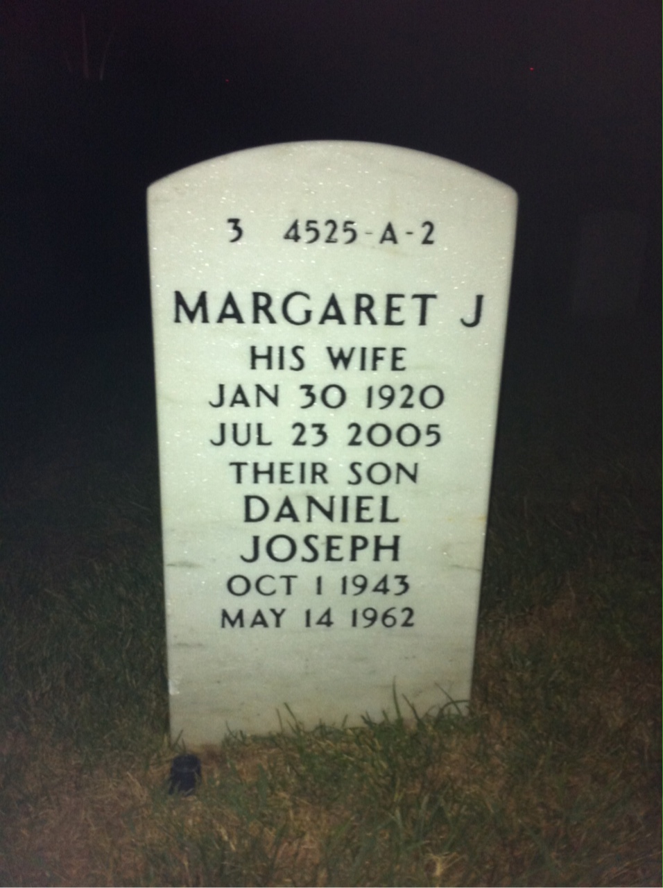 Back of headstone — Daniel Leary