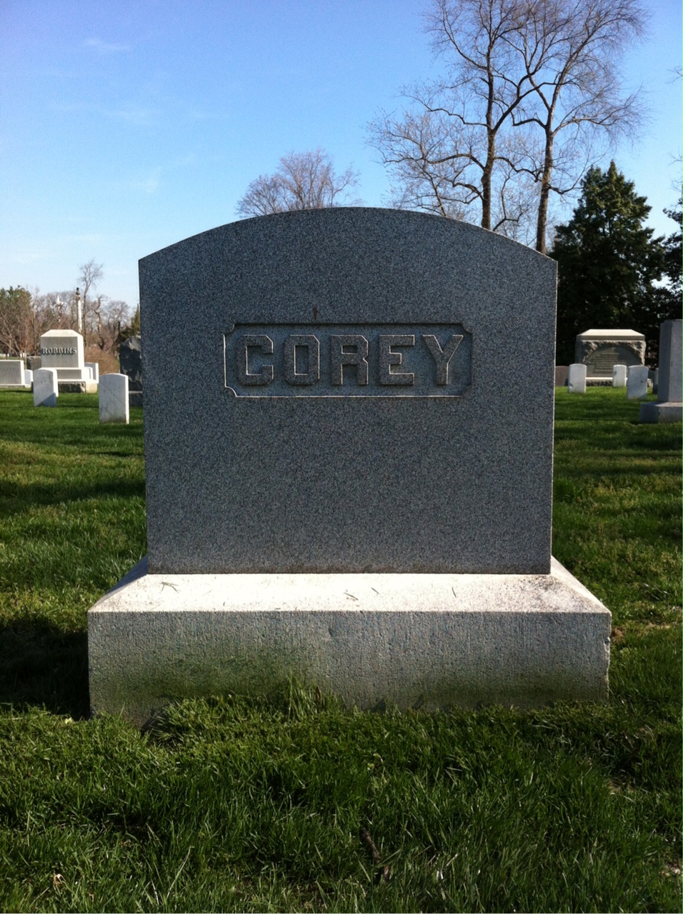 Back of headstone — Waterman Corey