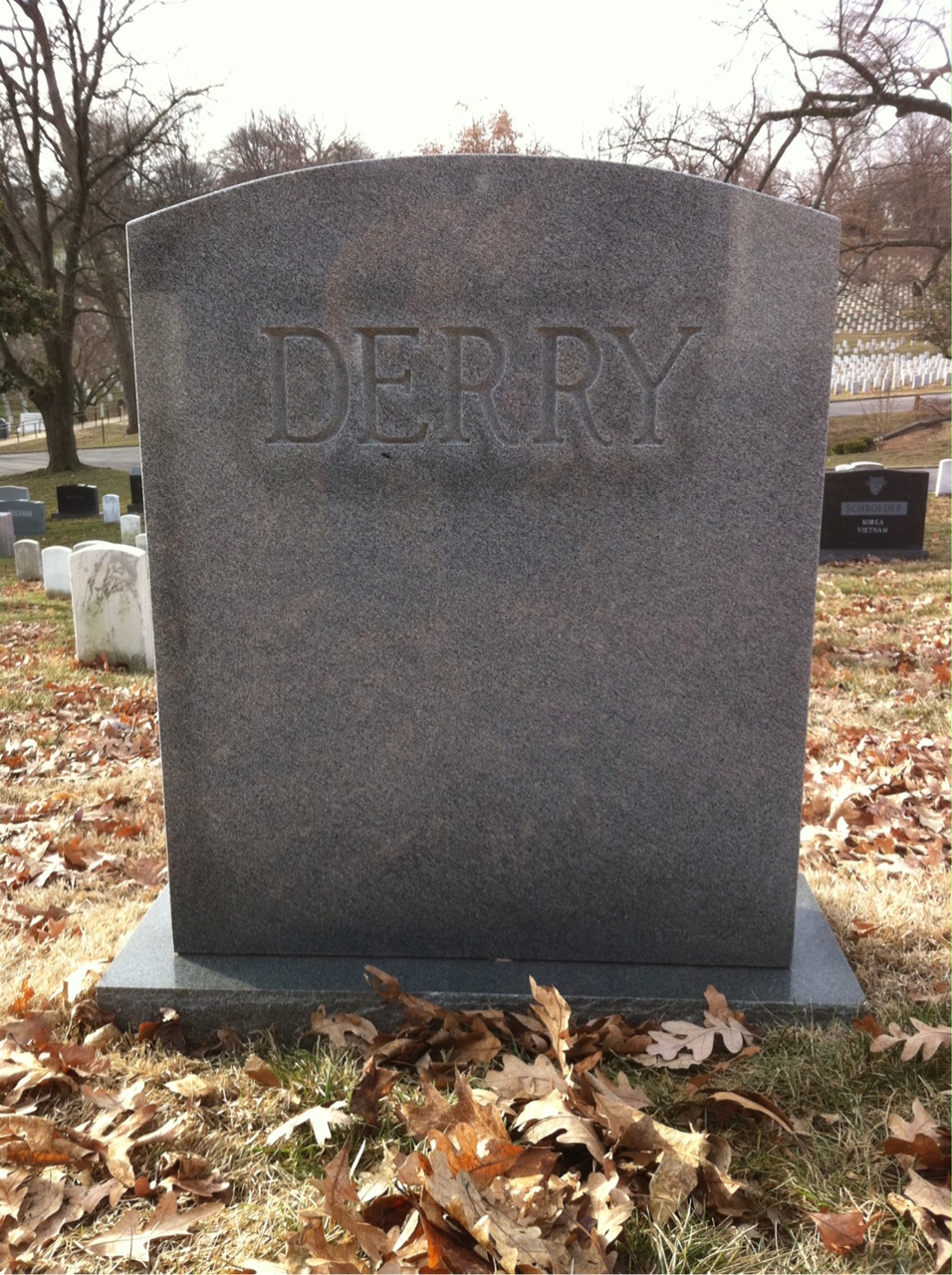 Back of headstone — John Derry