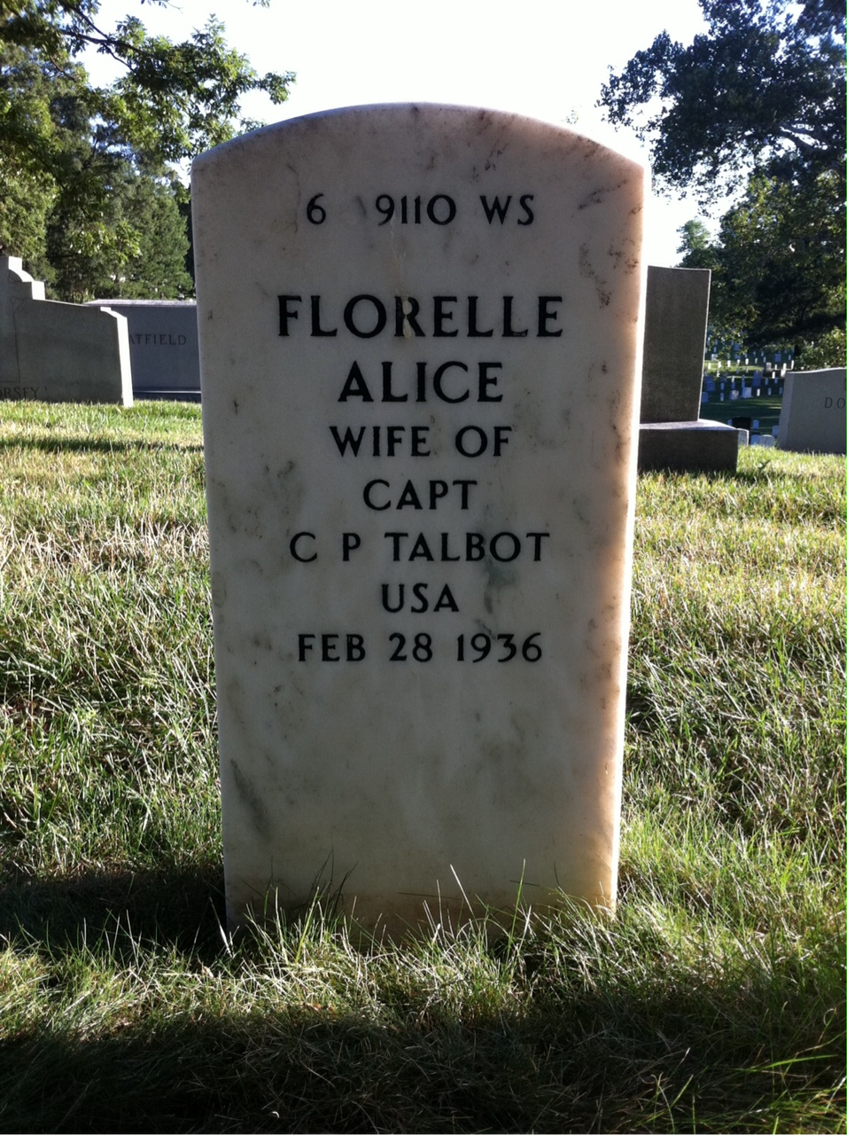 Back of headstone — Clarence Talbot