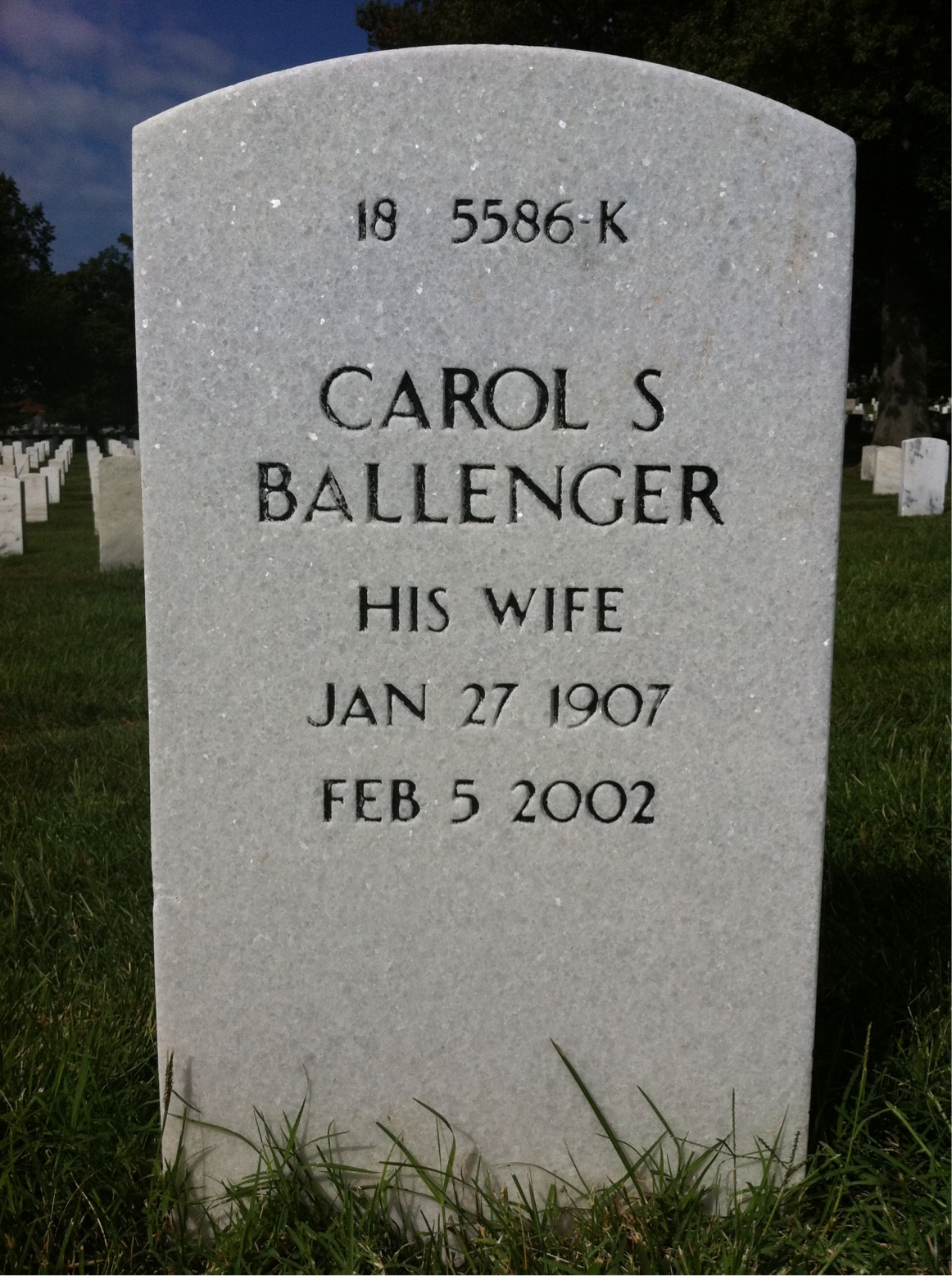Back of headstone — Carol Ballenger