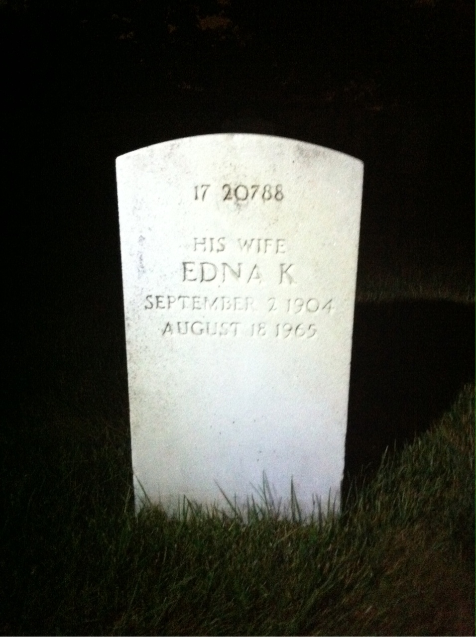 Back of headstone — Edna Baker