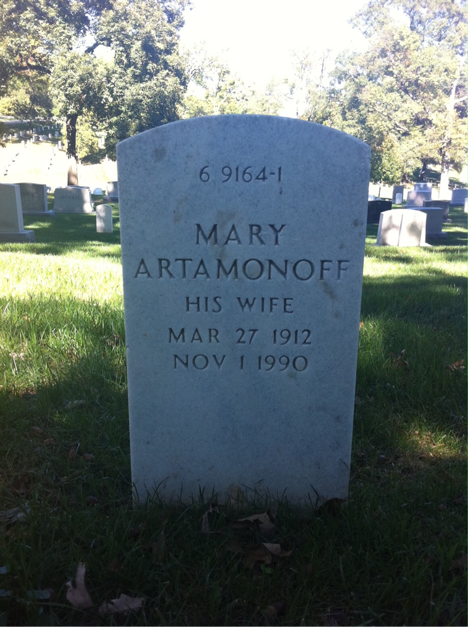 Back of headstone — Mary Artamonoff