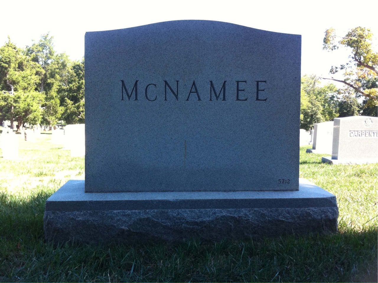 Back of headstone — Alfred Mcnamee