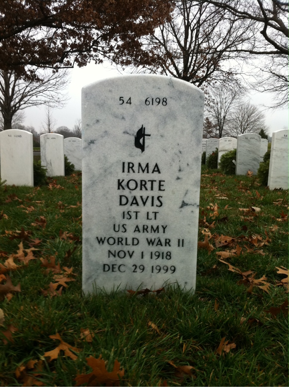 Back of headstone — Irma Davis