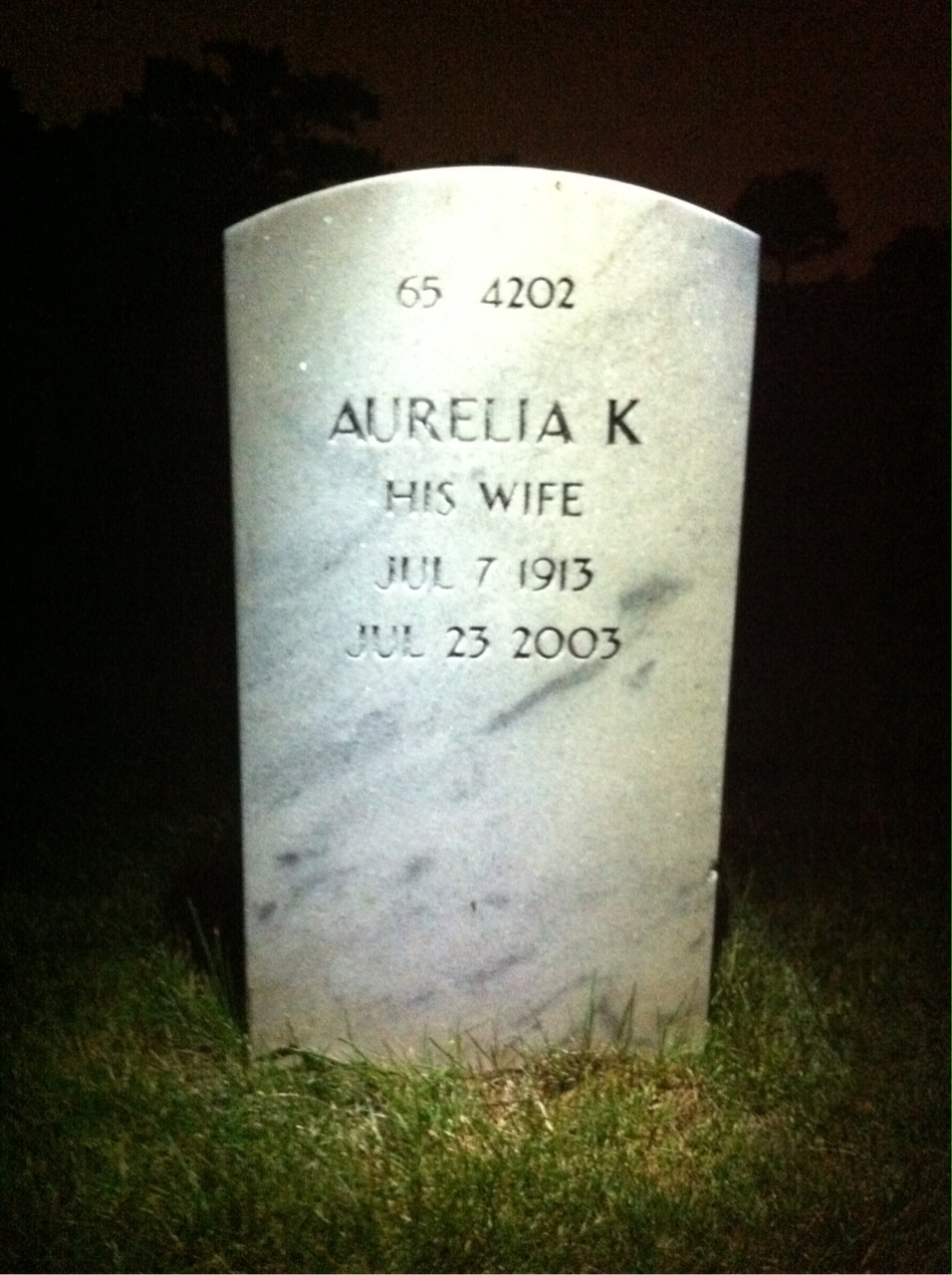 Back of headstone — Aurelia Murtha