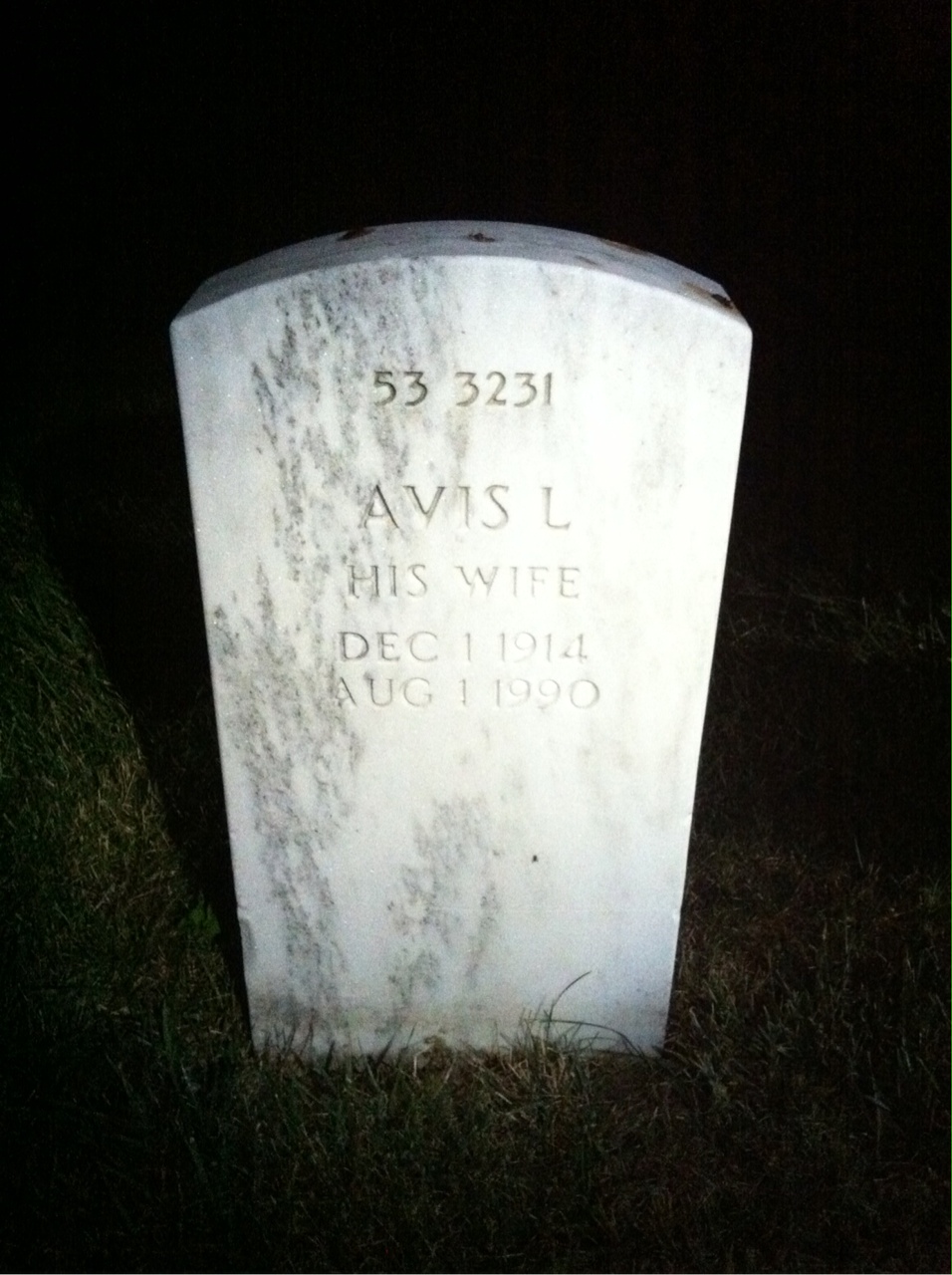 Back of headstone — Avis Monroe