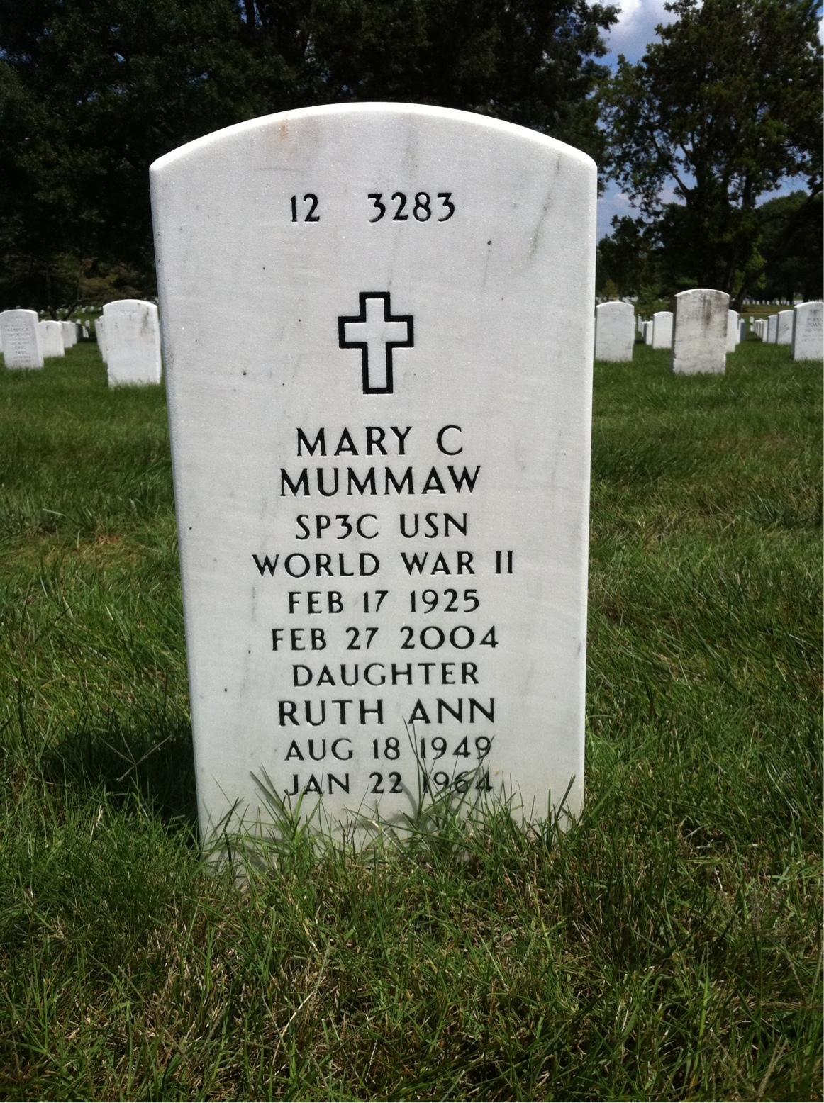 Back of headstone — William Mummaw