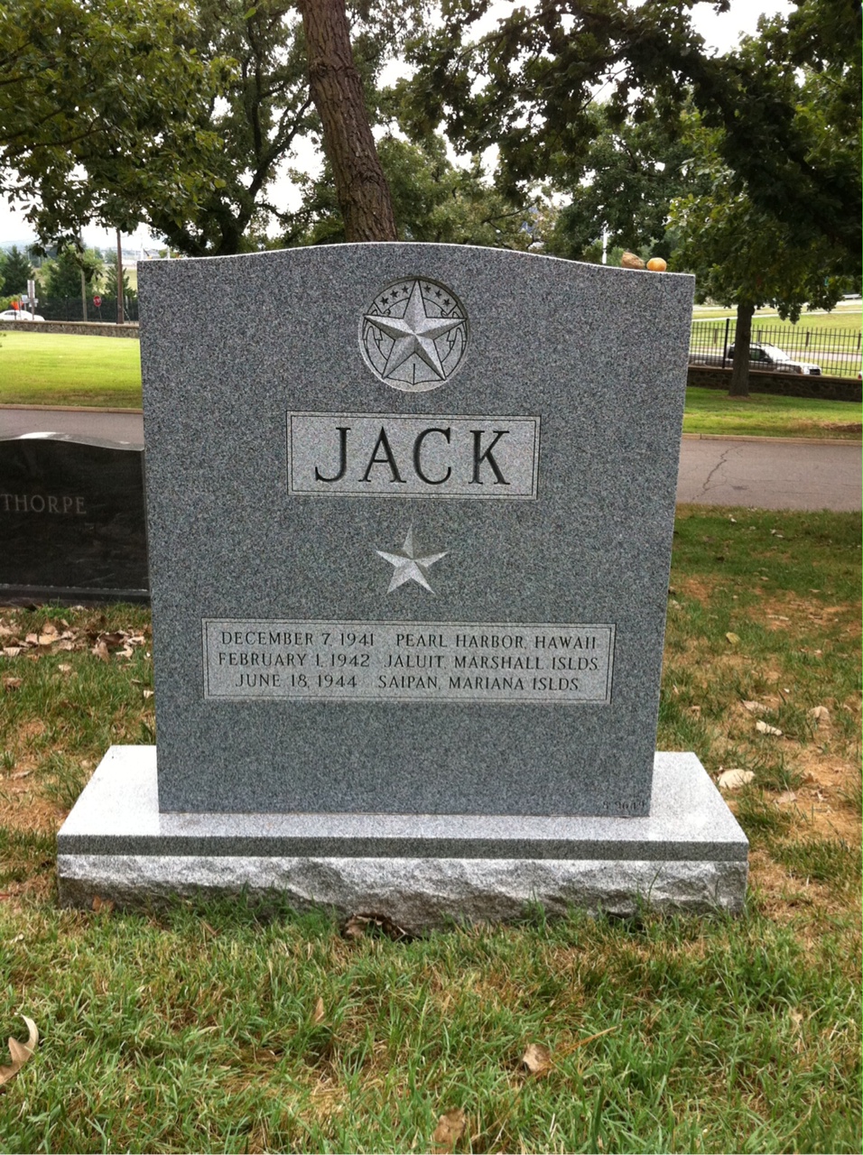 Back of headstone — Richard Jack