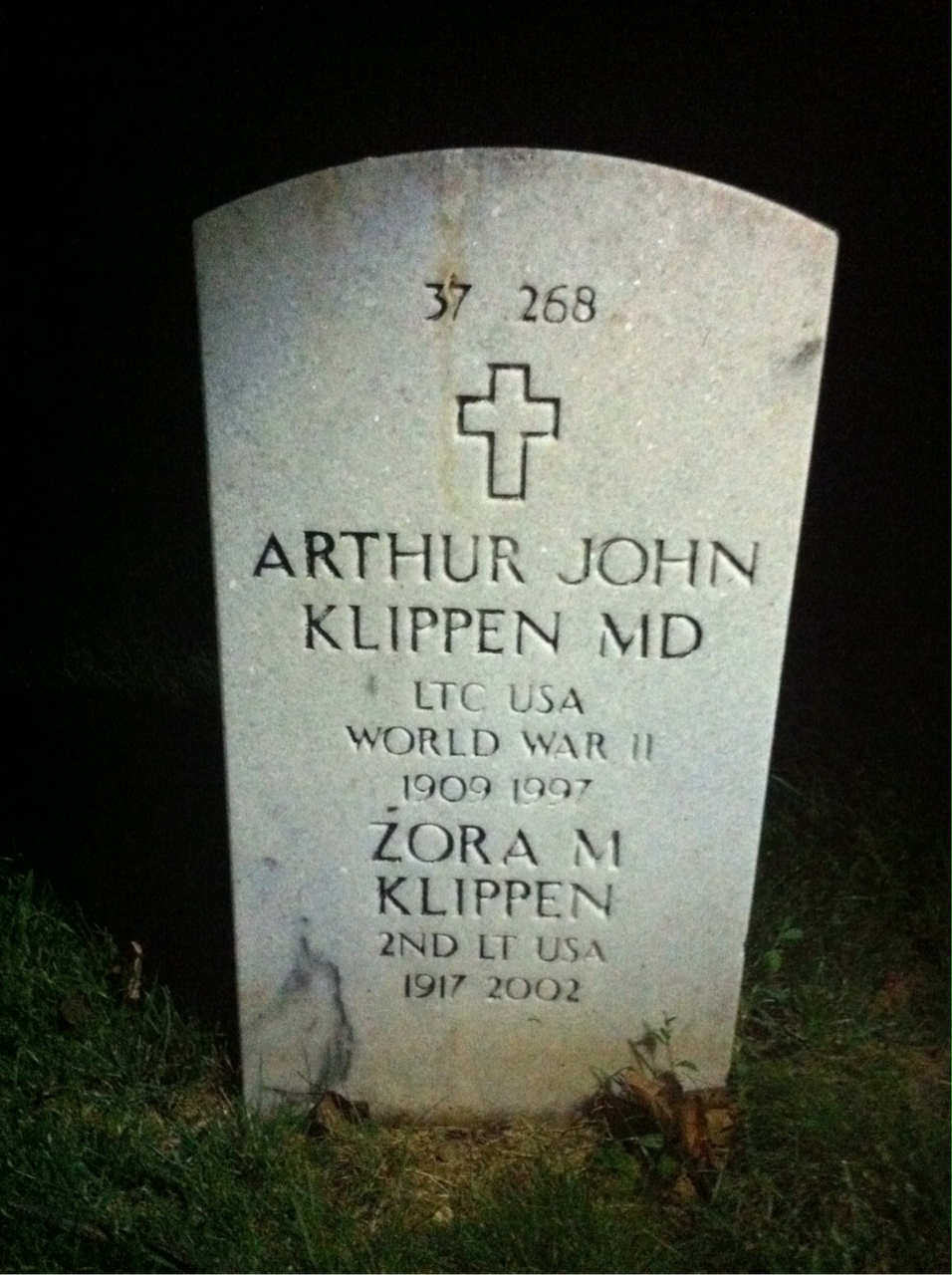 Back of headstone — Zora M Klippen