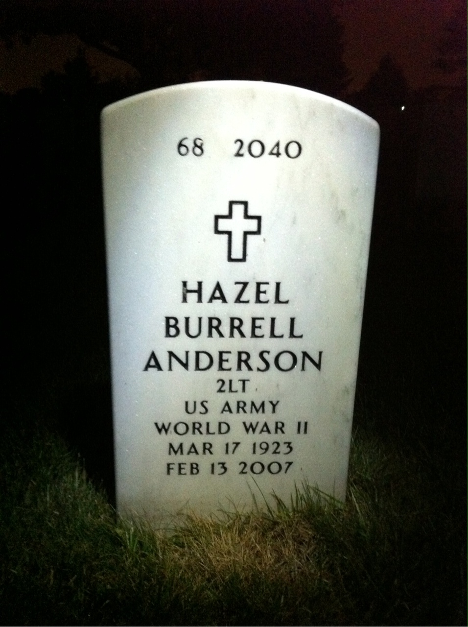 Back of headstone — Hazel Anderson