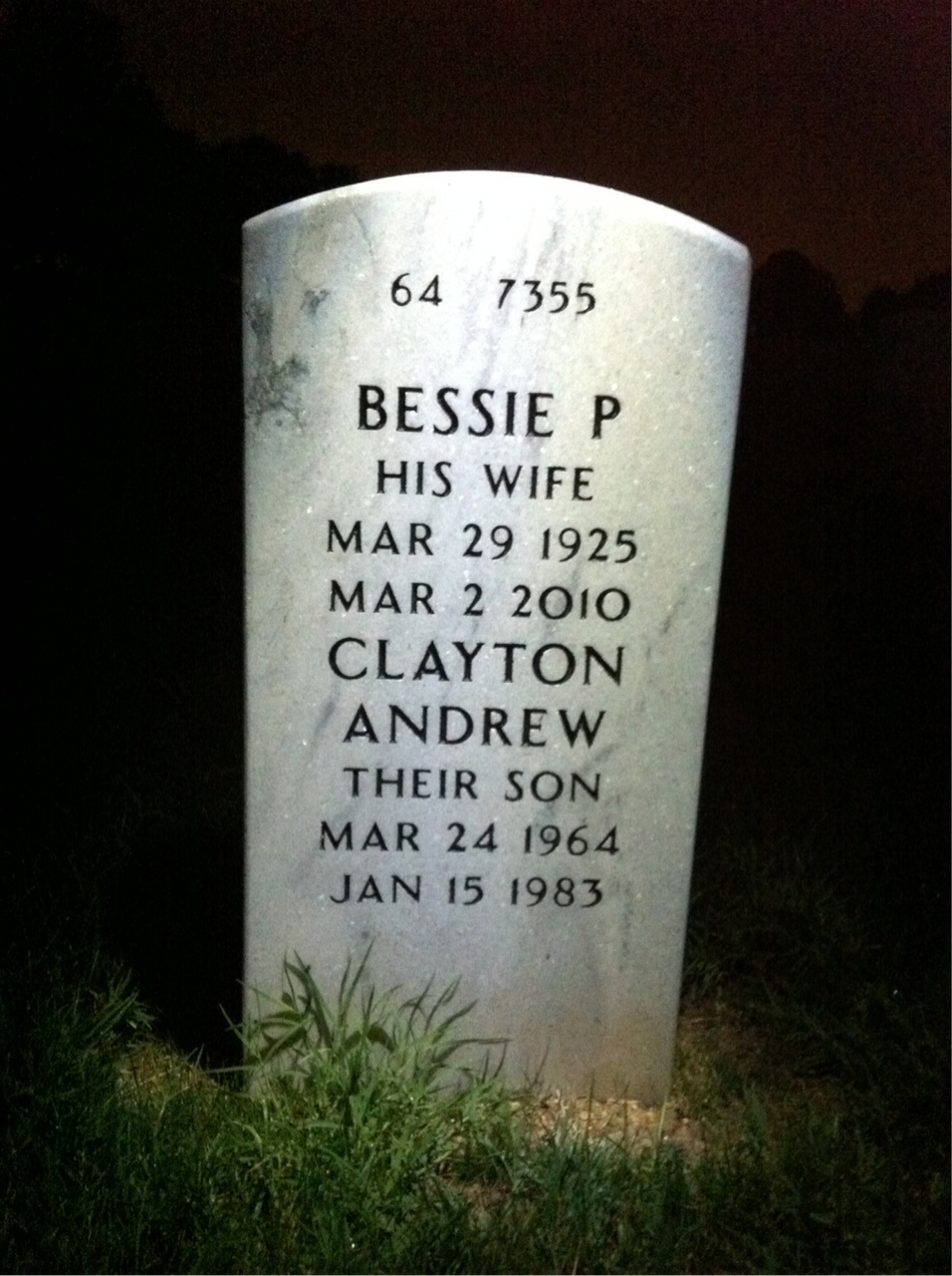 Back of headstone — Robert Carlson