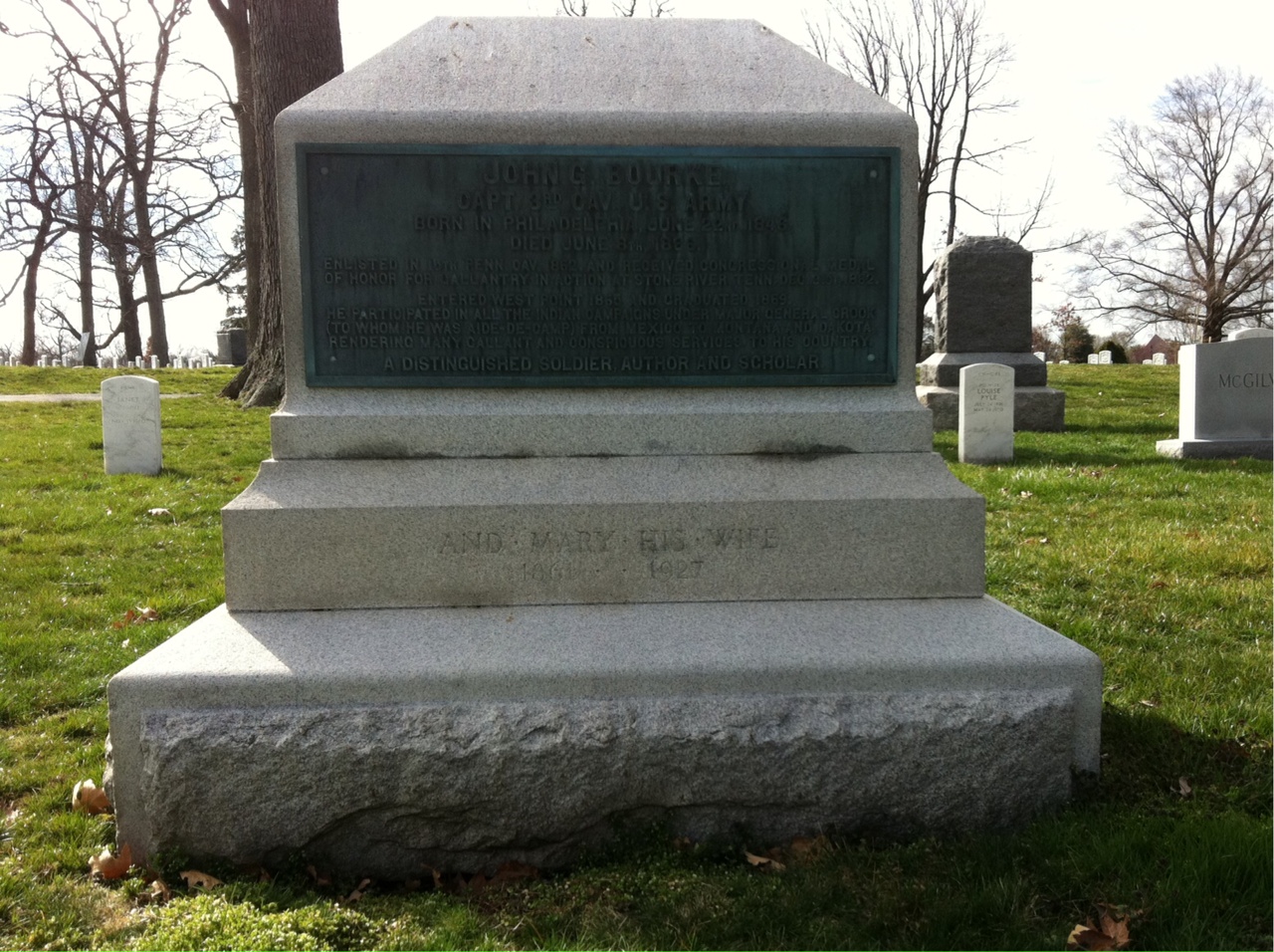 Headstone of John G. Bourke