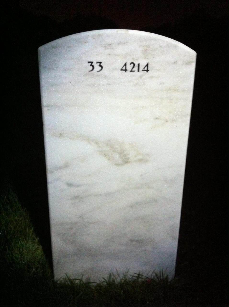 Back of headstone — John Aranza