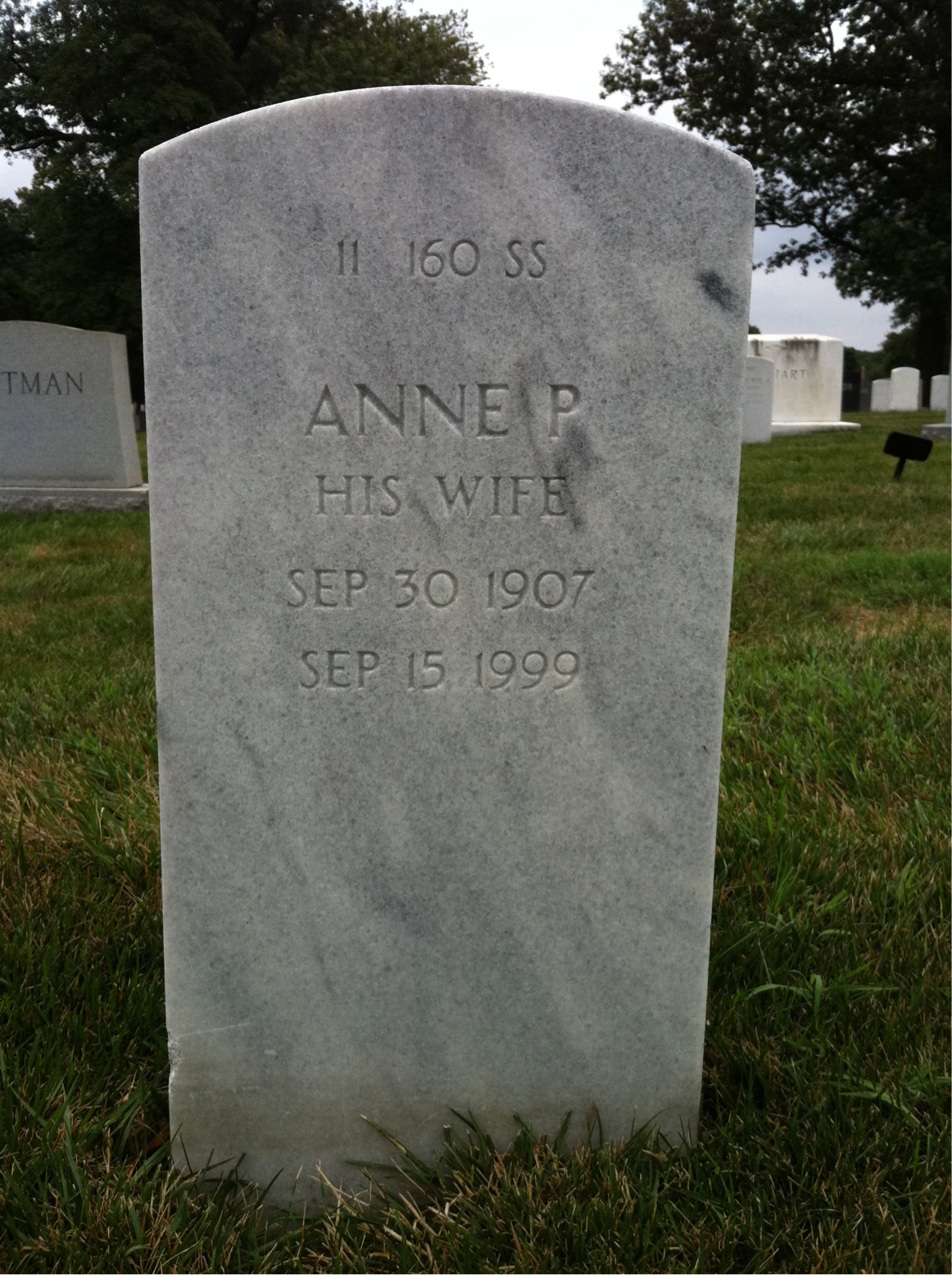 Back of headstone — Anne Alderman