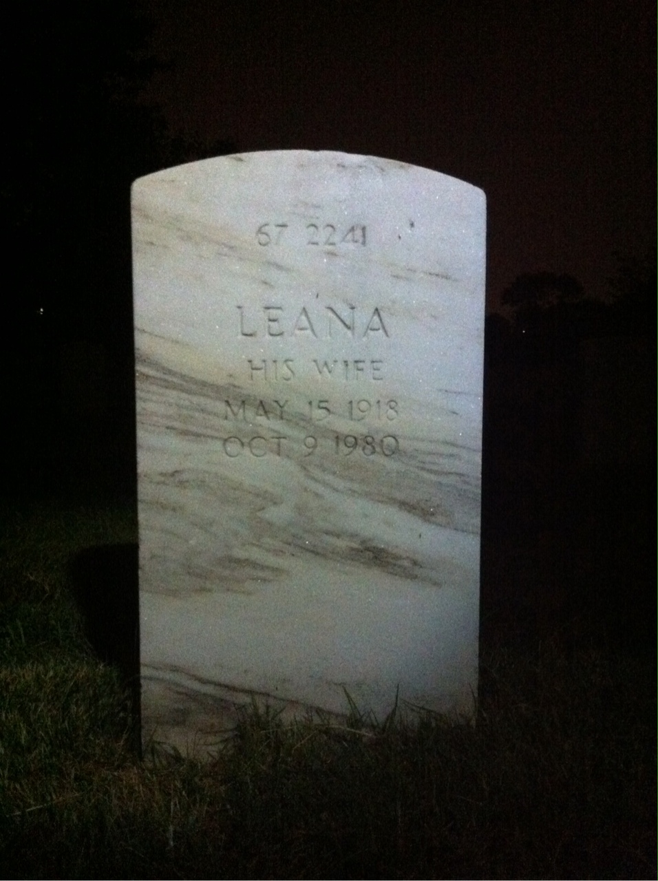 Back of headstone — Leana Atkins