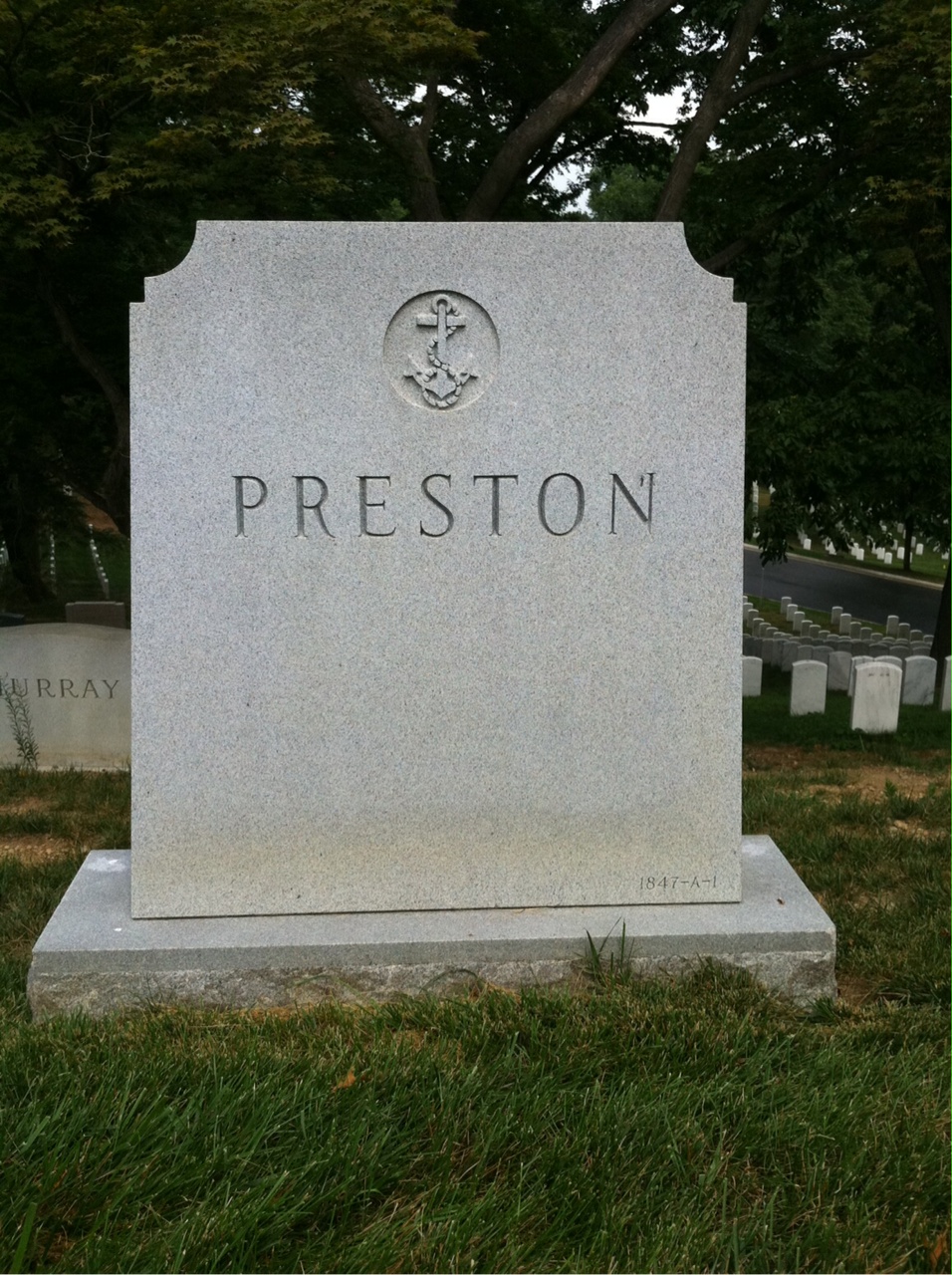 Headstone shared by 2 interments, including Arthur M. Preston