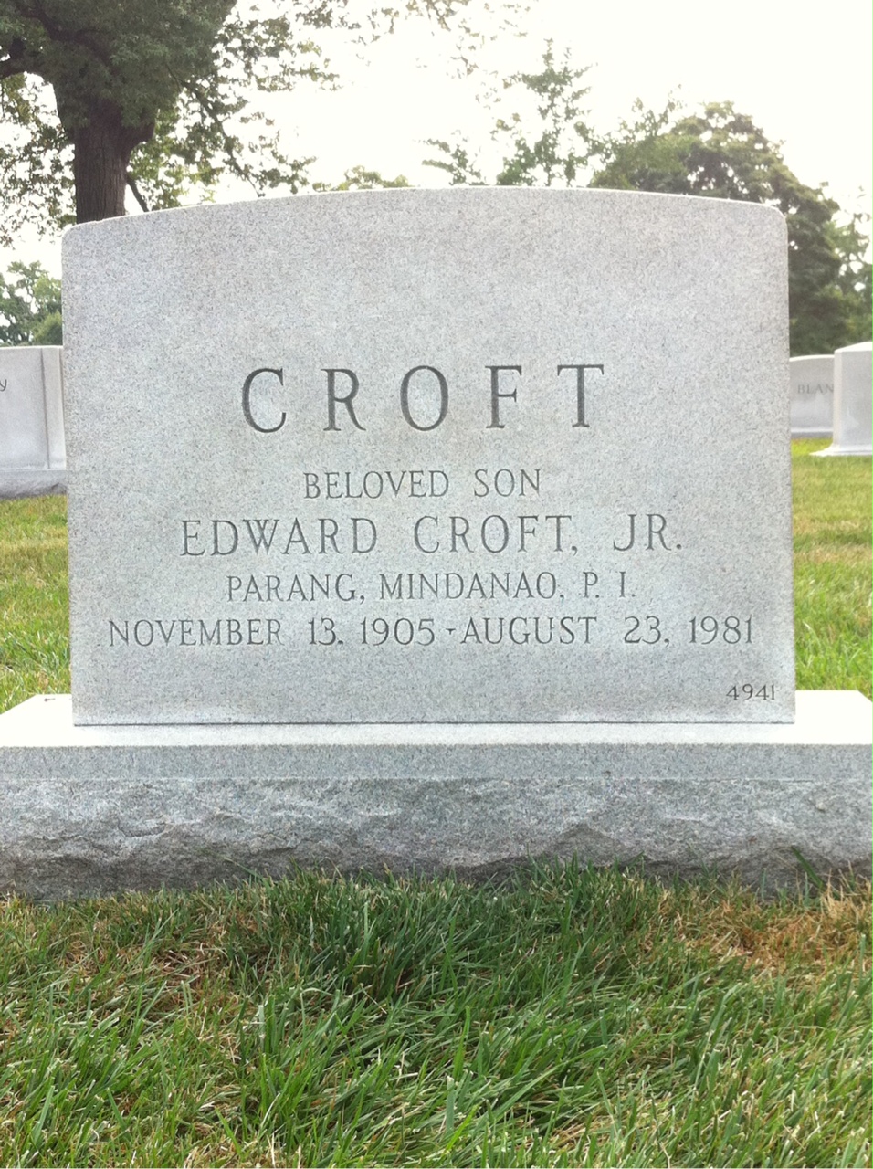 Back of headstone — Edward Croft