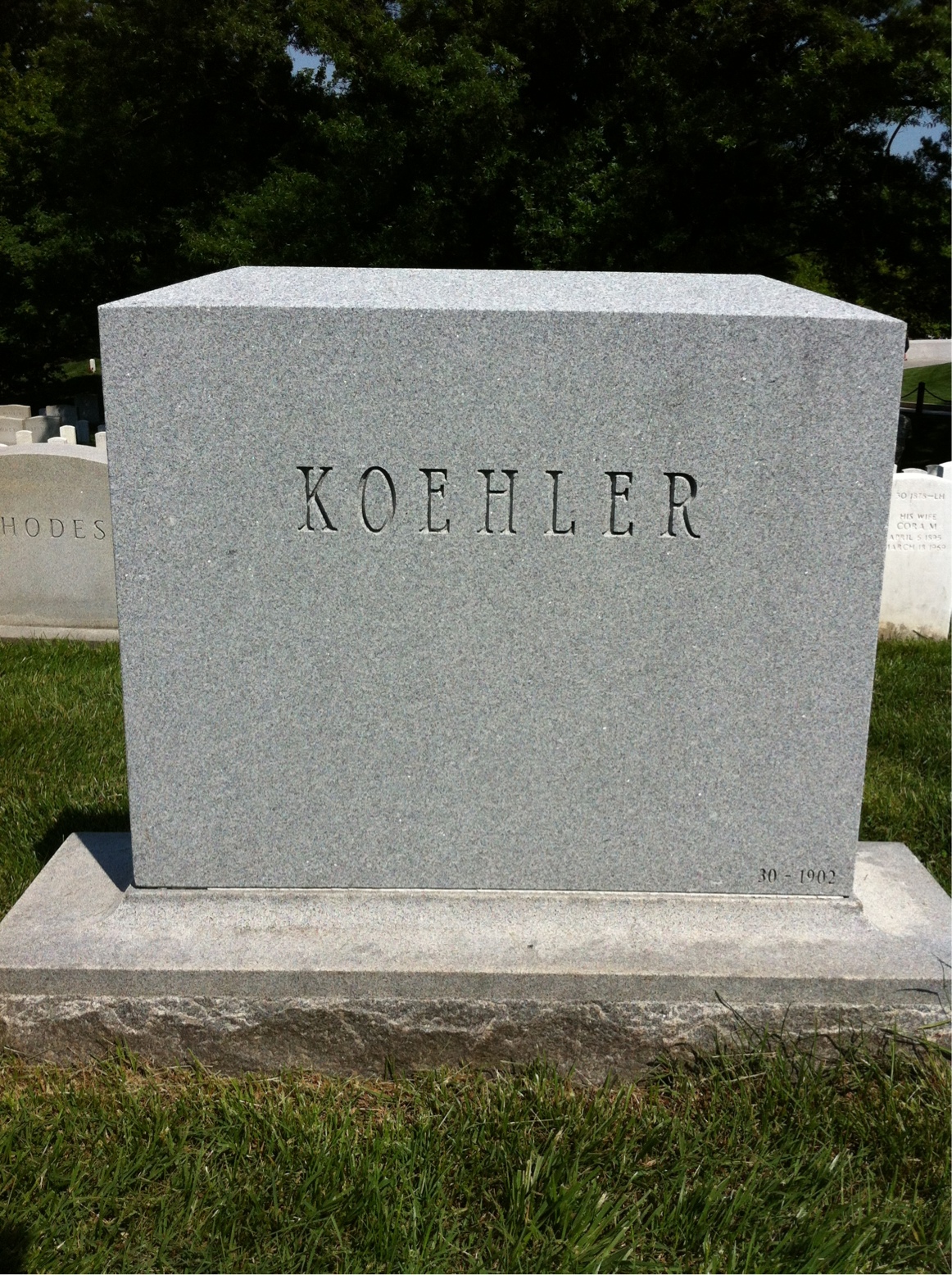 Back of headstone — Milford Koehler