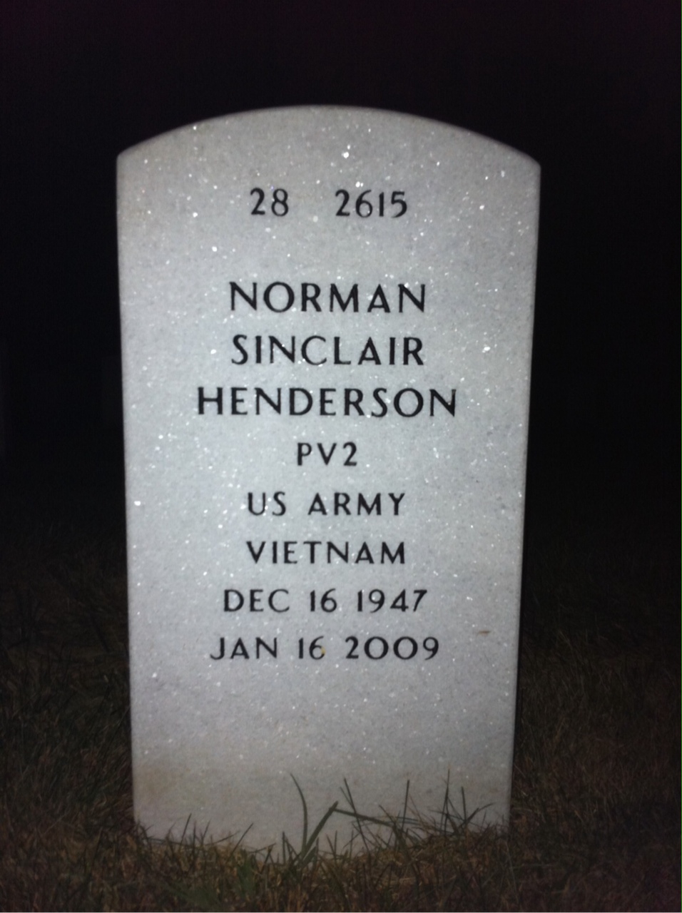 Back of headstone — Norman Henderson