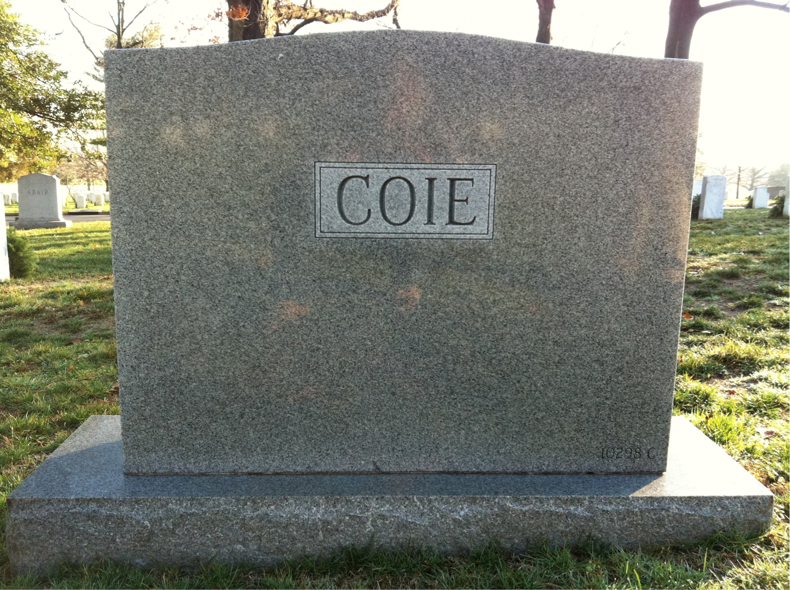 Back of headstone — John Coie