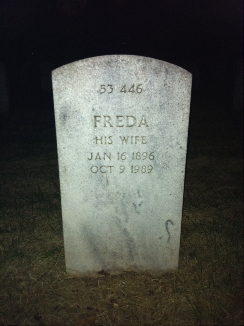 Back of headstone — Freda Auer