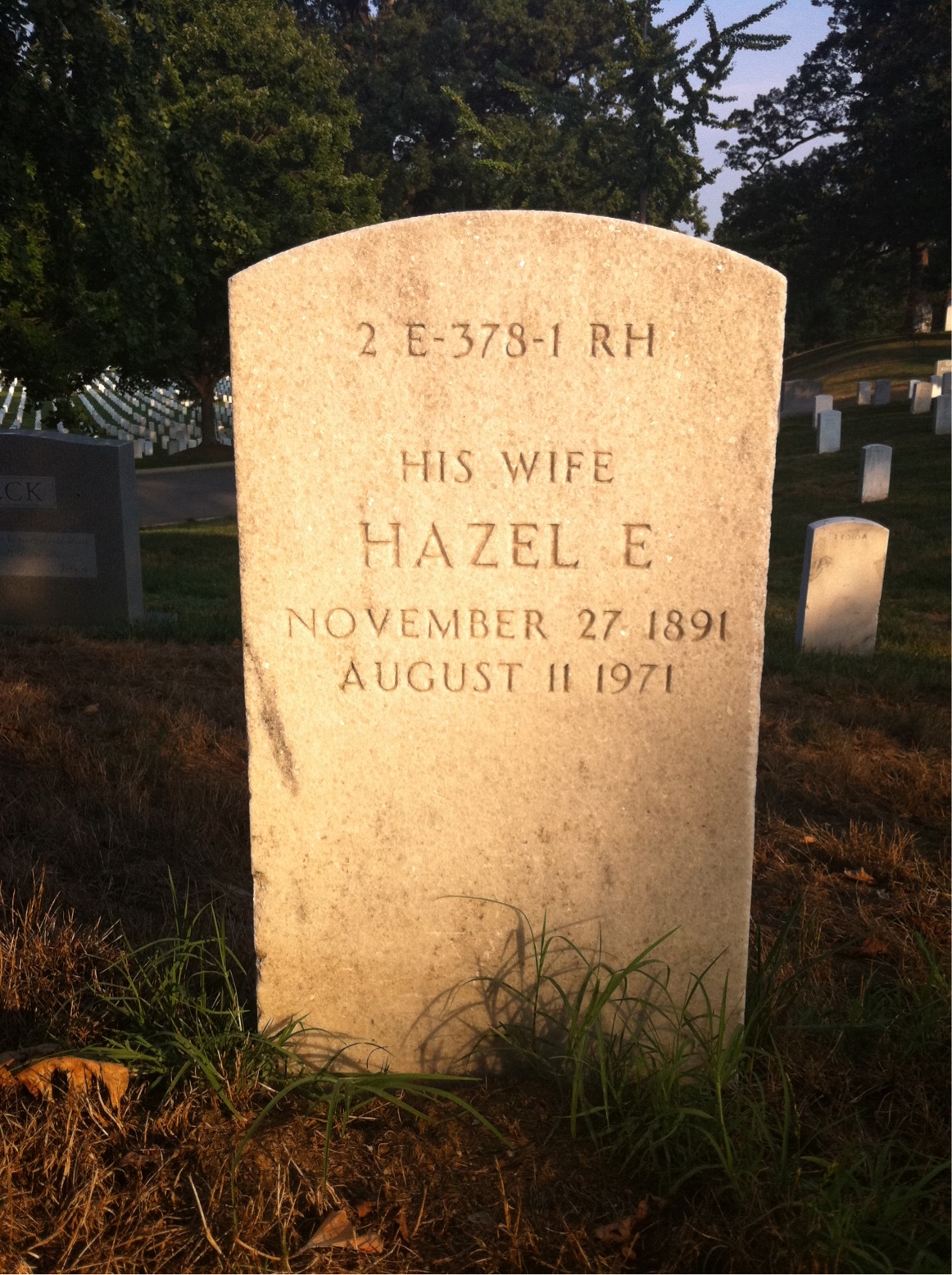 Back of headstone — Hazel Axton