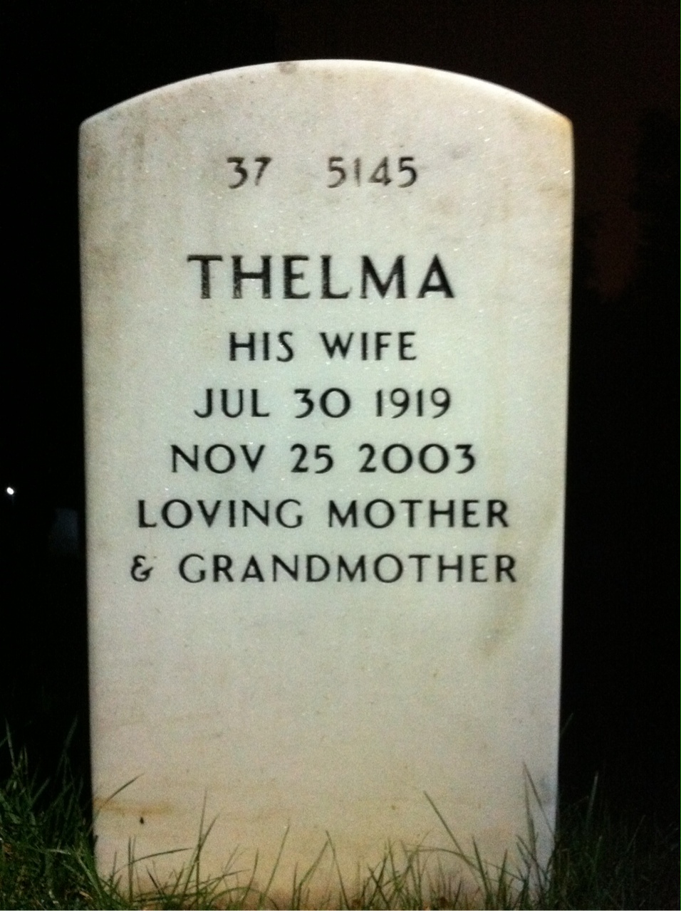 Back of headstone — Robert Richardson