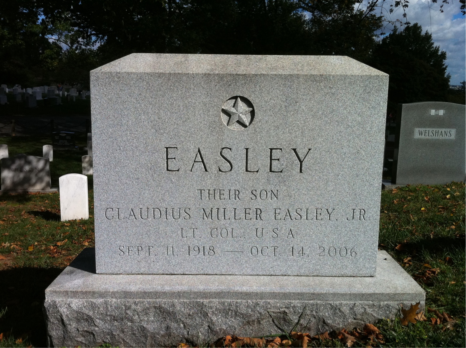 Back of headstone — Claudius Easley