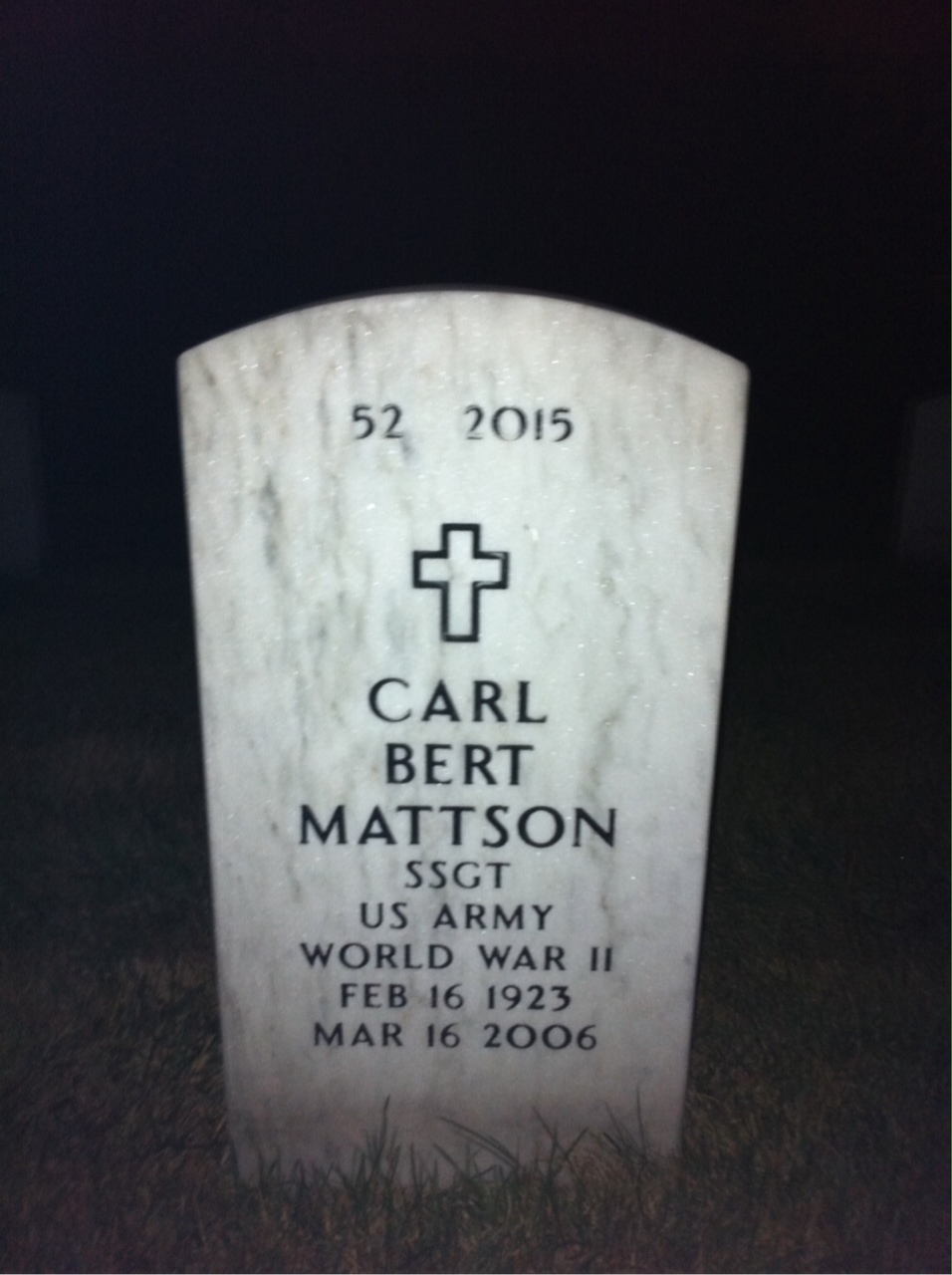 Back of headstone — Carl Mattson
