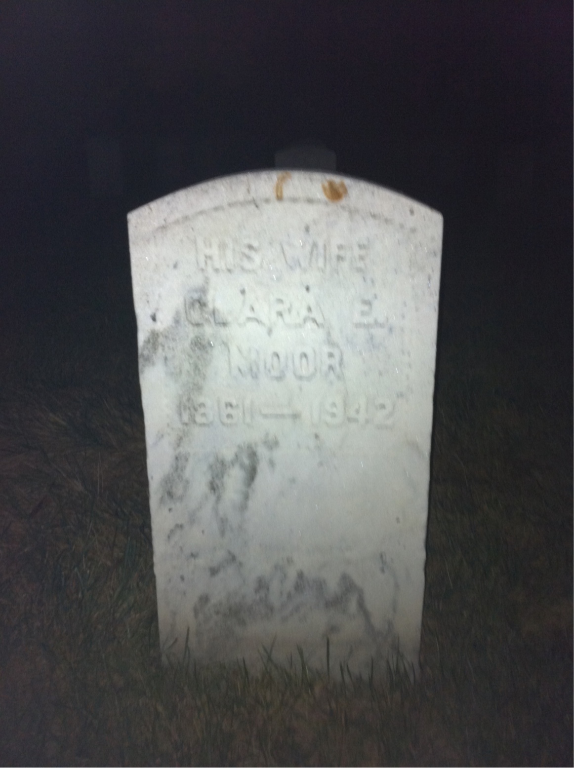 Back of headstone — Clara Moor