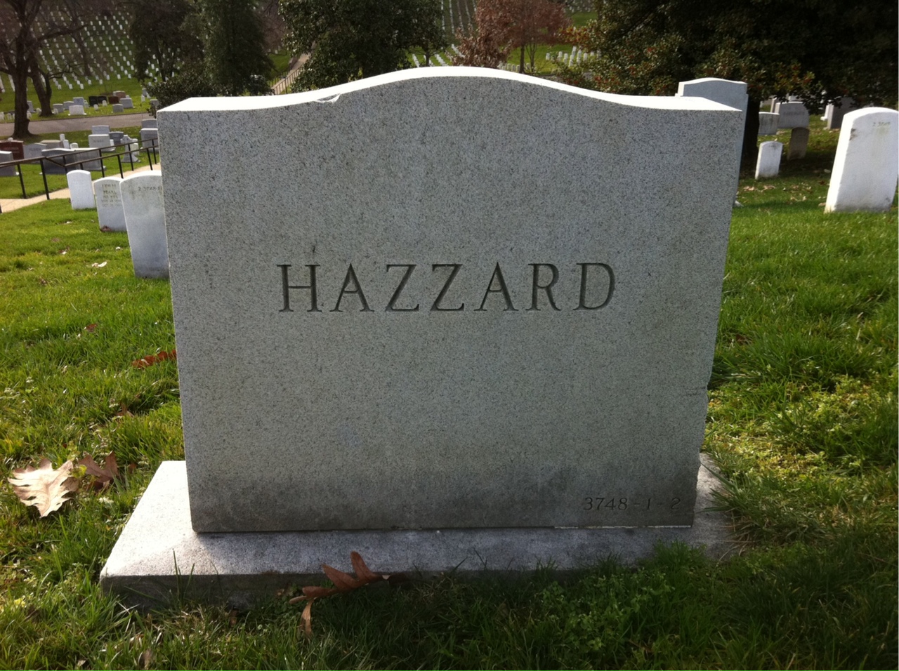 Back of headstone — William S Hazzard