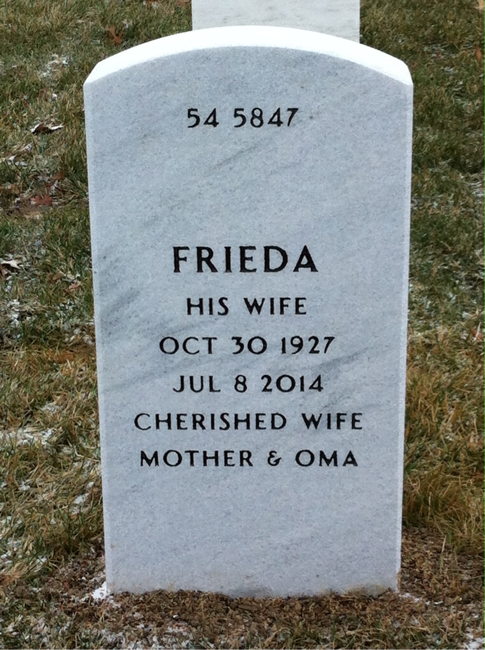 Back of headstone — William Walsh
