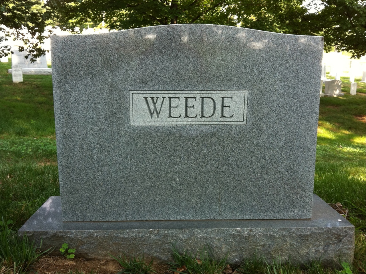 Back of headstone — Richard Weede