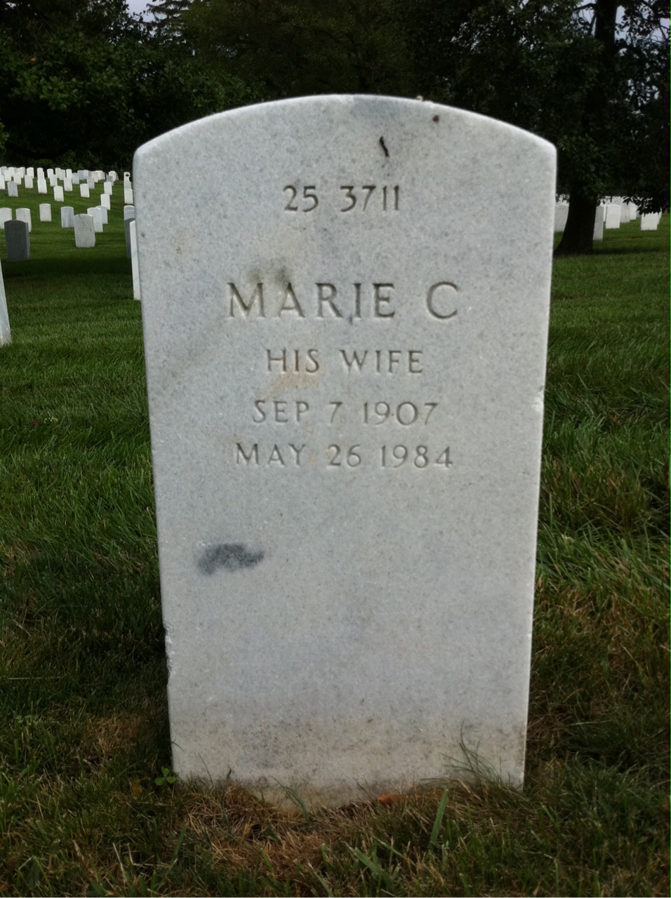 Back of headstone — Marie Adams