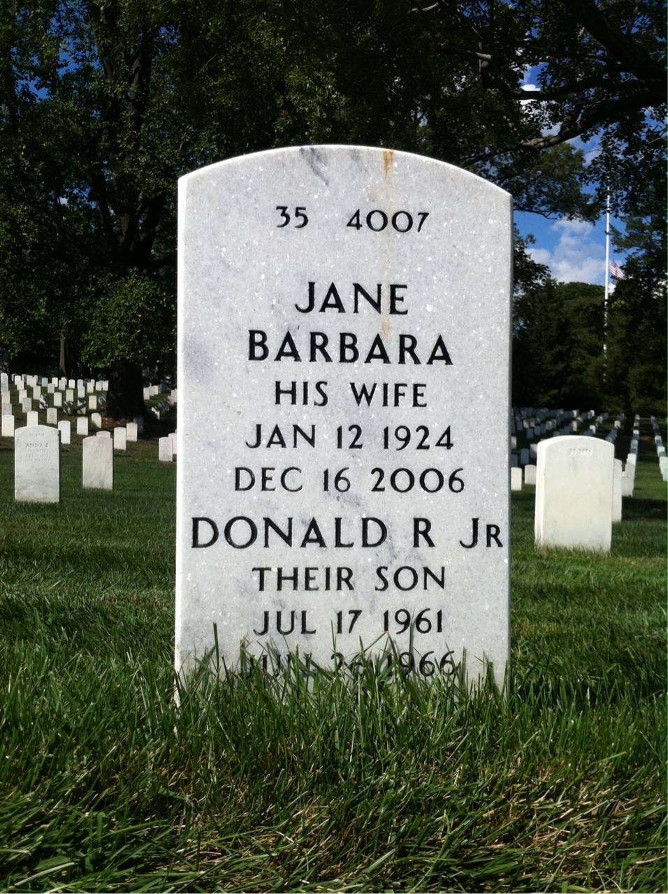 Back of headstone — Donald Walsh