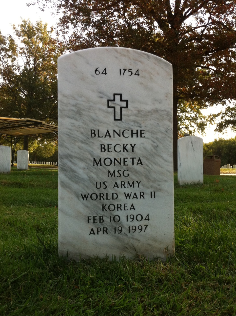 Back of headstone — Robert Moneta