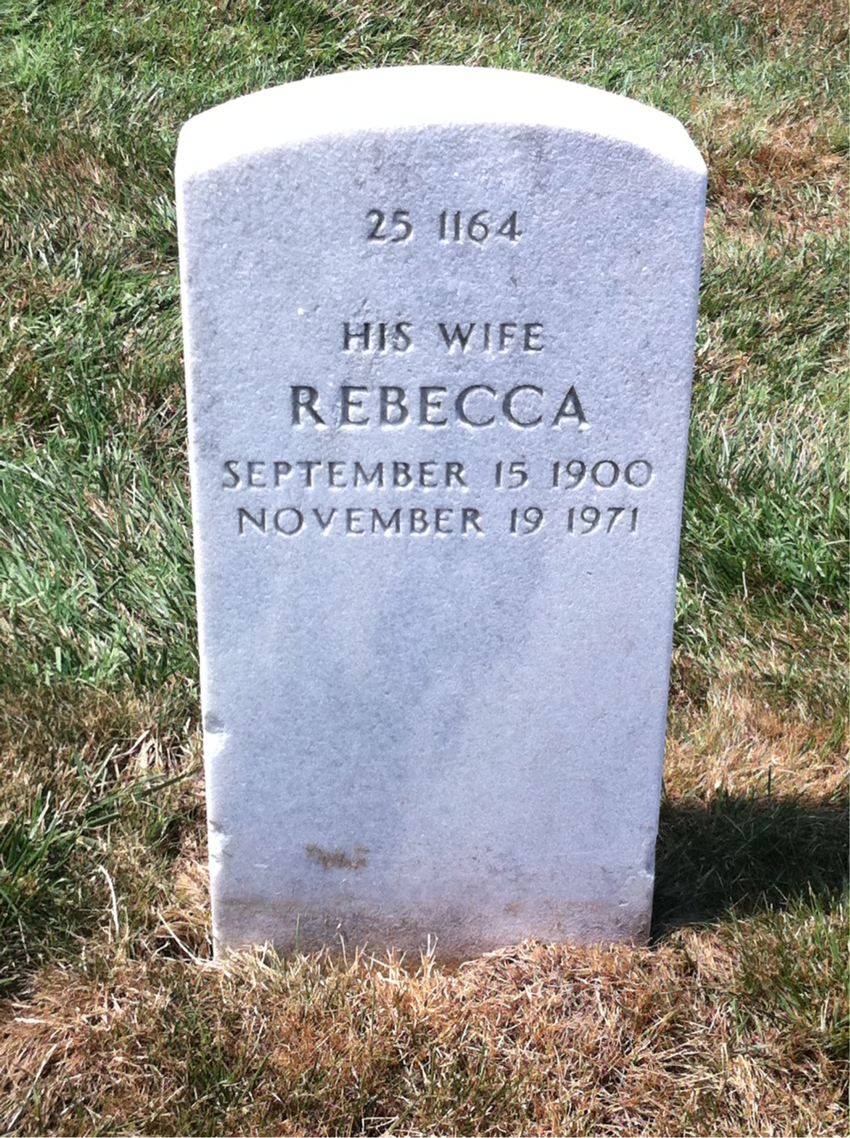 Back of headstone — Rebecca Corbin