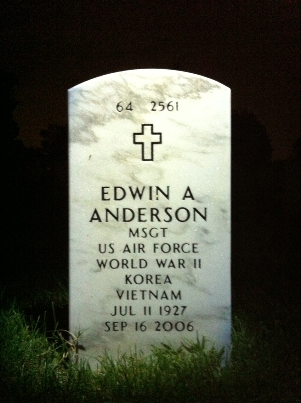 Back of headstone — Edwin Anderson