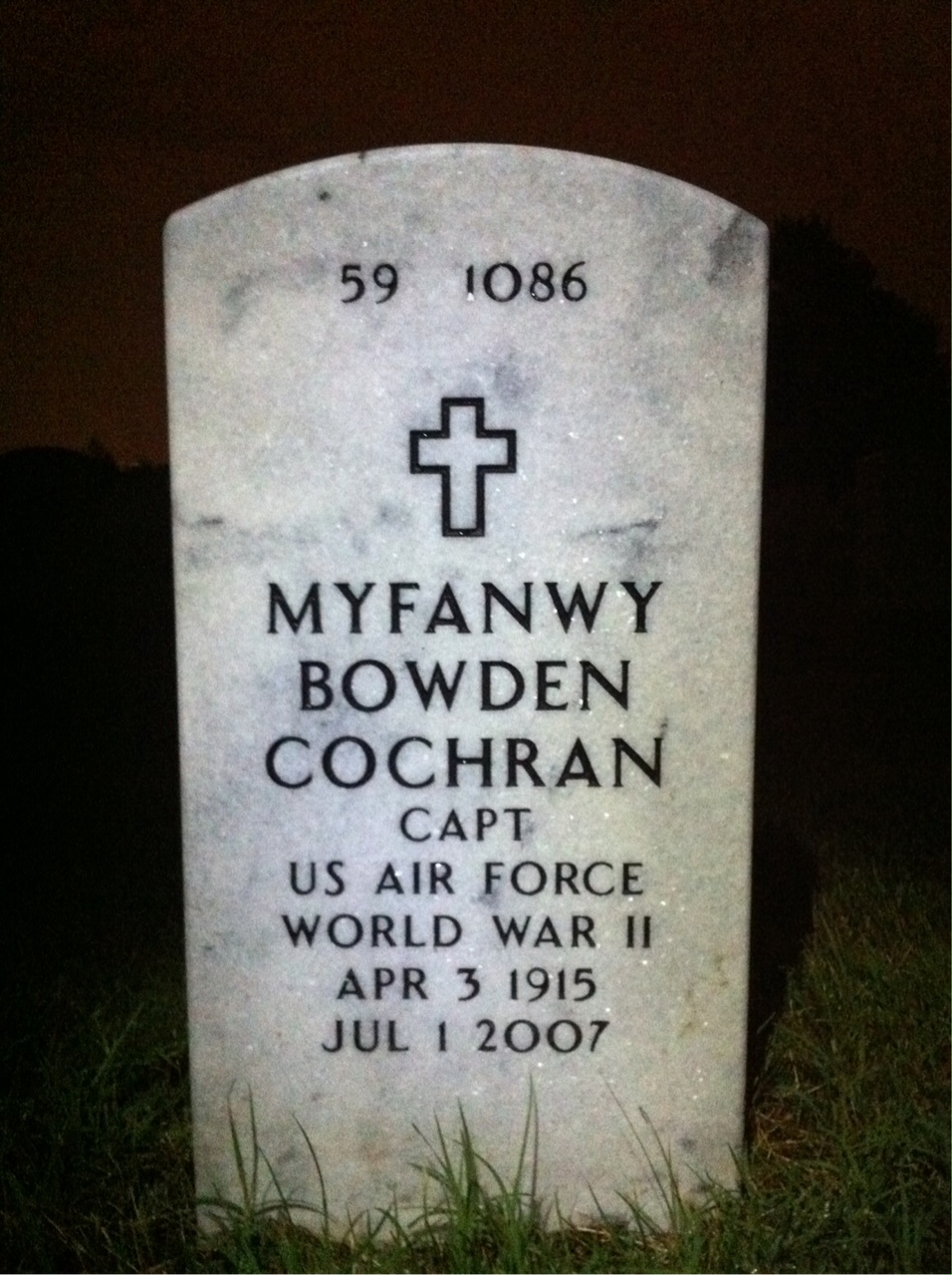 Back of headstone — Joseph Cochran