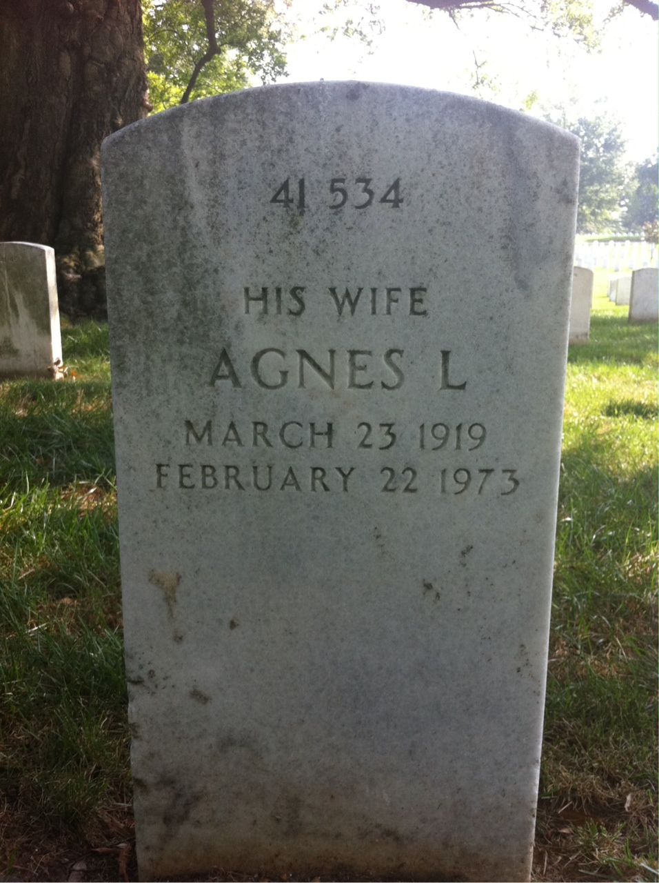 Back of headstone — Agnes Meservey