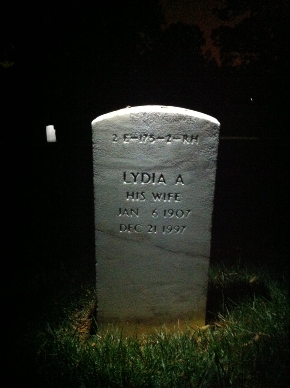 Back of headstone — Lydia Allen