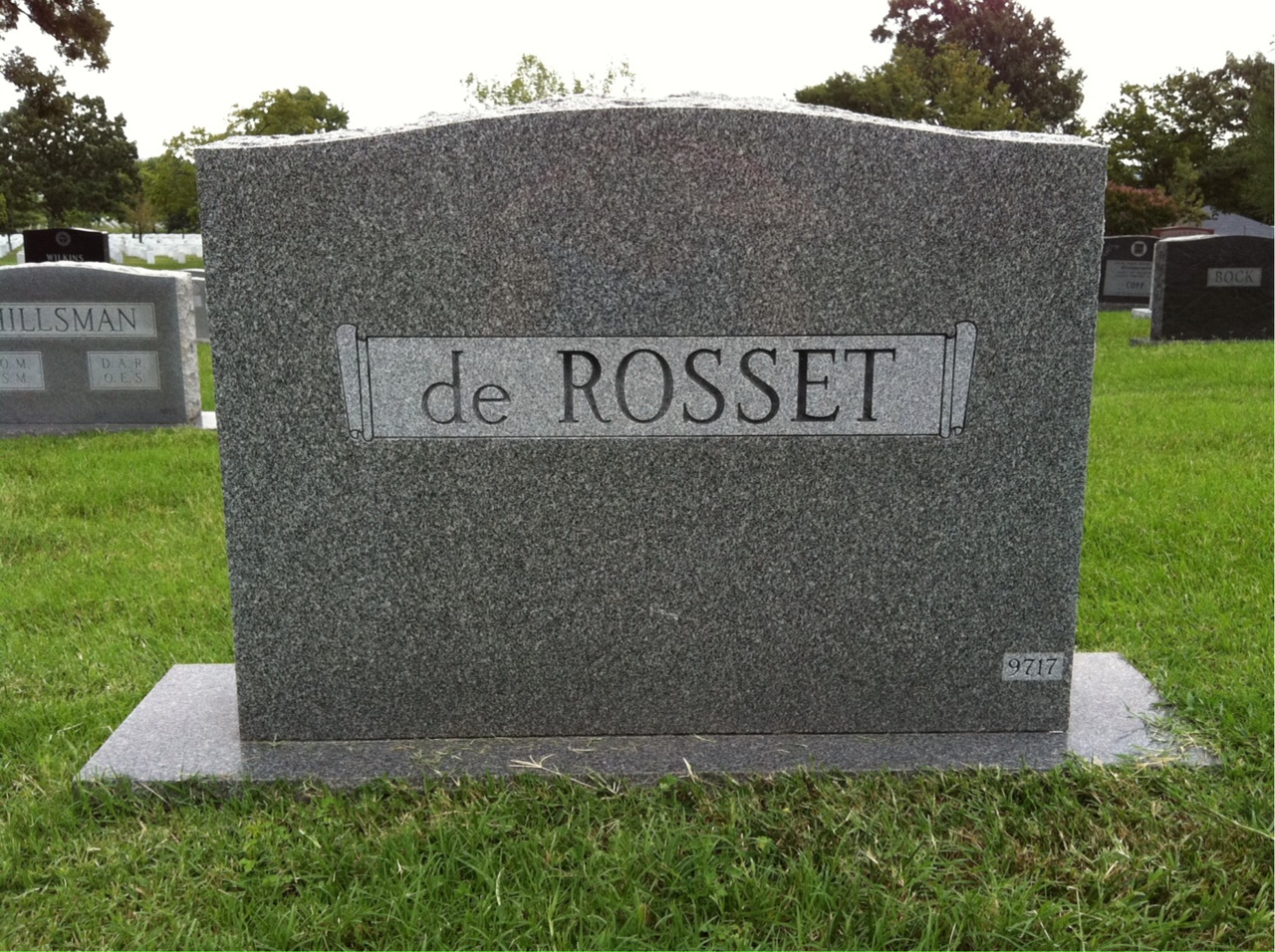Back of headstone — Armand De Rosset