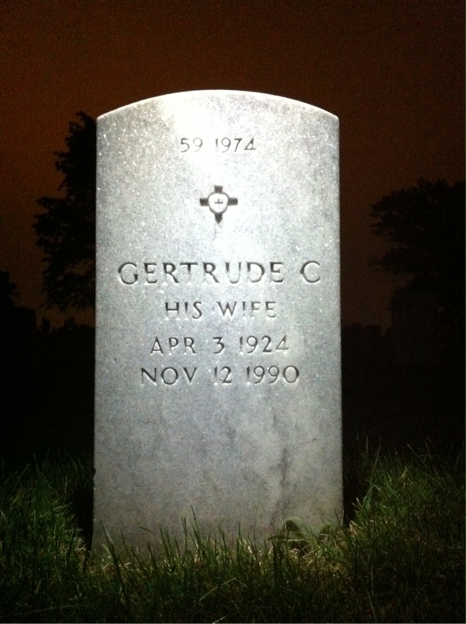 Back of headstone — Gertrude Anglin