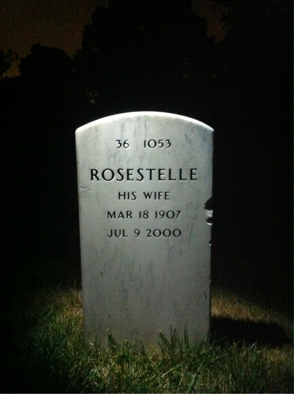 Back of headstone — Rosestelle Adams